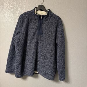 Orvis Sweater Mens XL Sherpa Fleece Lined Tweed Blue 1/4 Zip Pullover Outdoor
